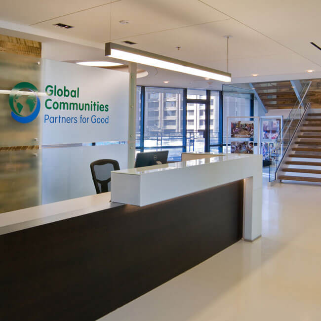 Reception area at Global Communities, Silver Spring MD